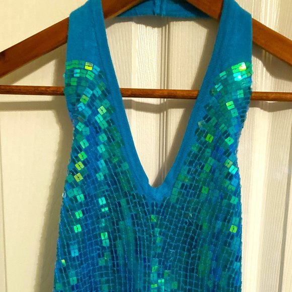 Women's Square Sequin Halter Tank Top (Turquoise/Medium) - 52 Weekend (Tag-less) - Picture 1 of 3
